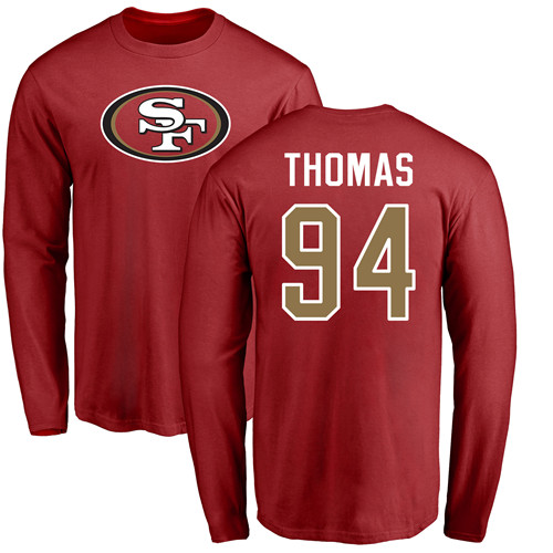Men San Francisco 49ers Red Solomon Thomas Name and Number Logo #94 Long Sleeve NFL T Shirt->san francisco 49ers->NFL Jersey